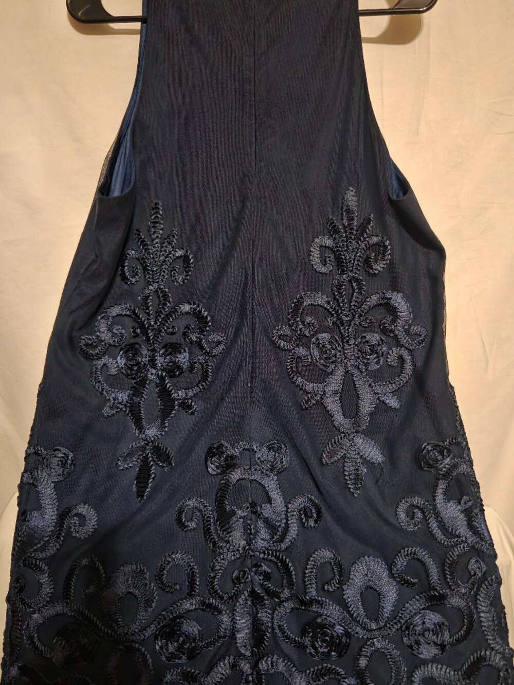 Belle Badgley Mishka Embroidered Mesh Navy Blue Evening Dress Size 12